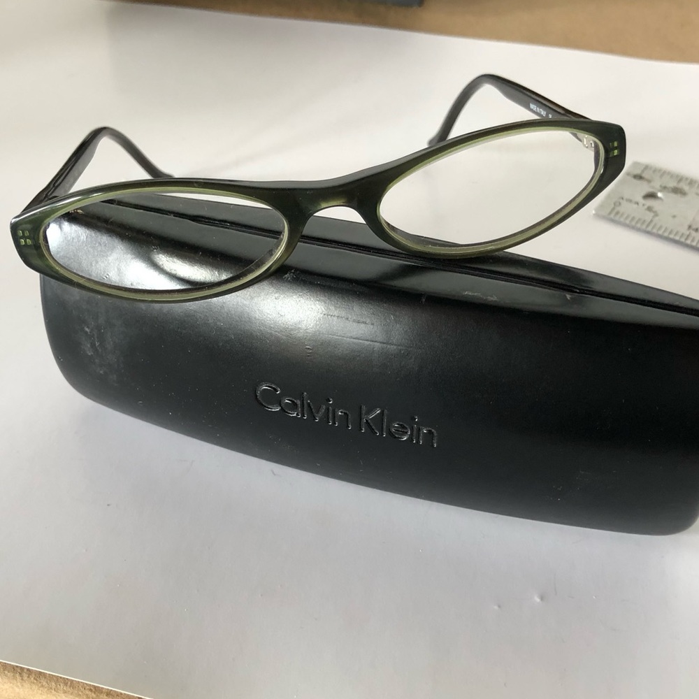 Calvin Klein slim eyeglasses olive/grey fl…
